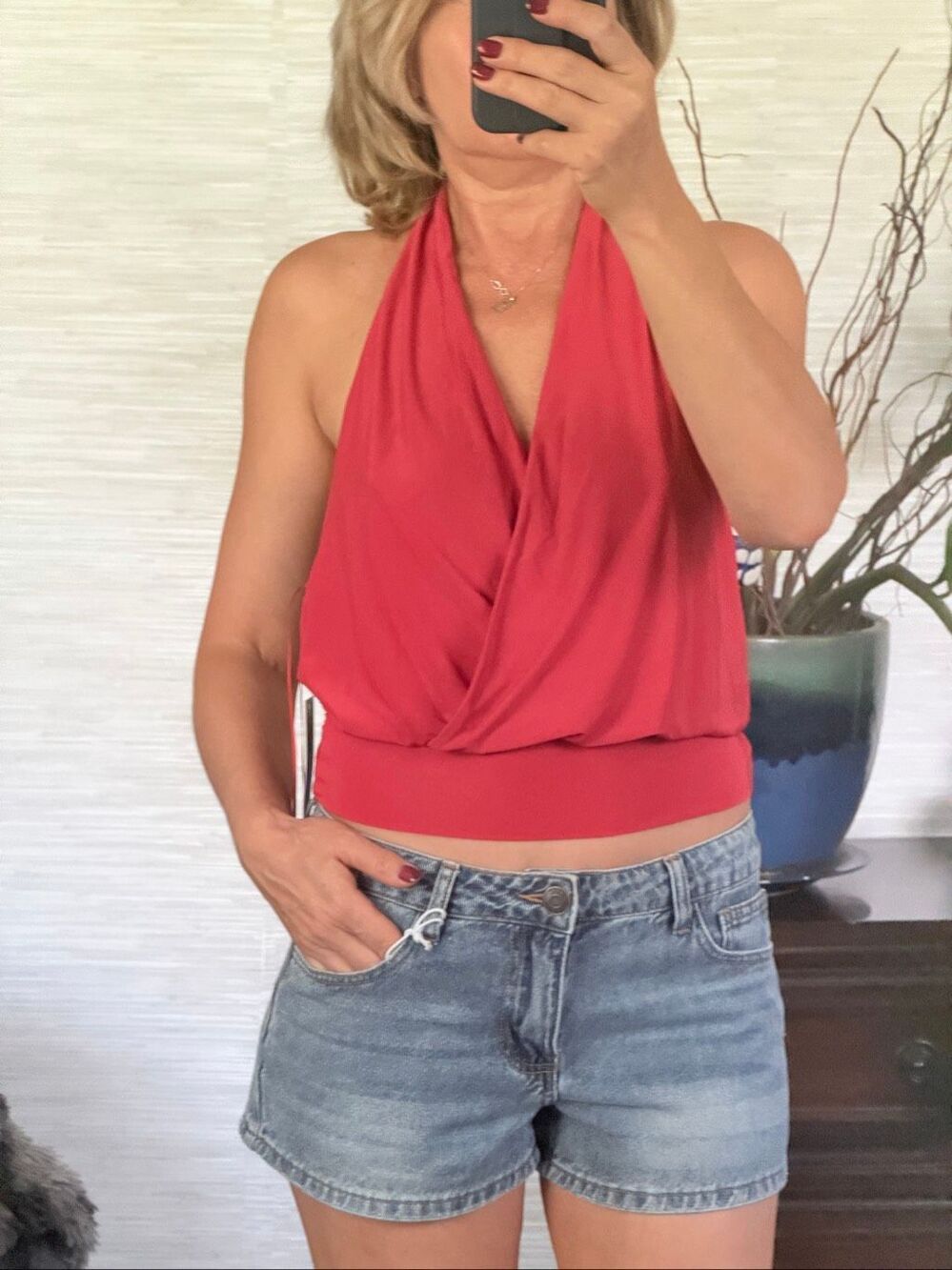 Moa Moa Red Halter Draped Crop Top NWT Size M